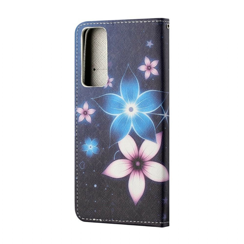 Flip Case Für Huawei P Smart 2024 Mit Kordel Mondriemen Blumen