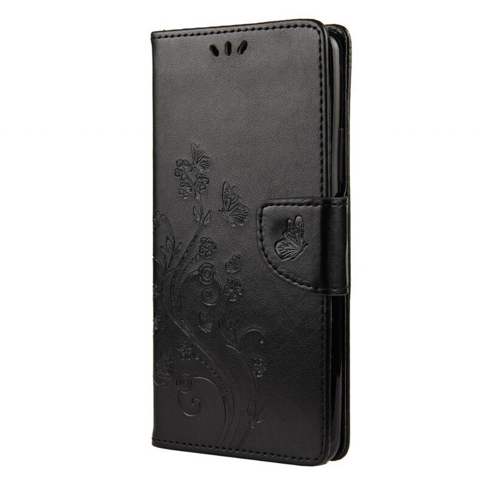 Flip Case Für Huawei P Smart 2024 Mit Kordel Tanga Schmetterlinge Und Blumen