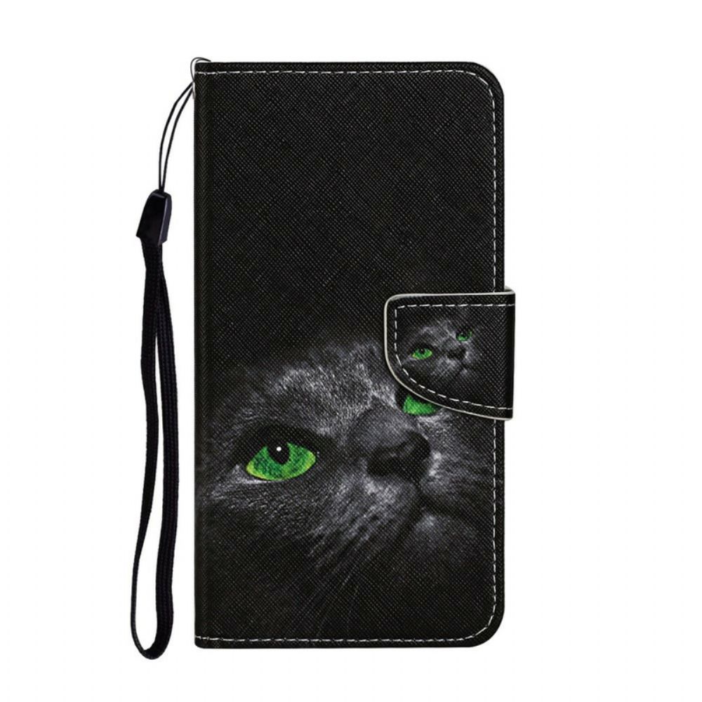 Lederhüllen Für Huawei P Smart 2024 Grünäugige Katze Mit Lanyard