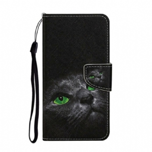 Lederhüllen Für Huawei P Smart 2024 Grünäugige Katze Mit Lanyard