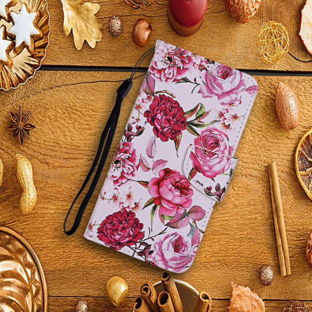 Lederhüllen Für Huawei P Smart 2024 Meisterhafte Blumen Mit Riemen