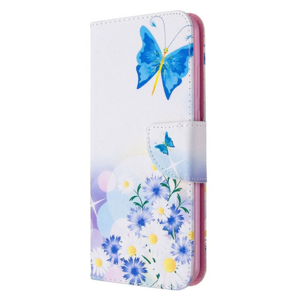 Flip Case Für Huawei Y6p Gemalte Schmetterlinge Und Blumen