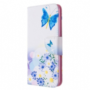 Flip Case Für Huawei Y6p Gemalte Schmetterlinge Und Blumen