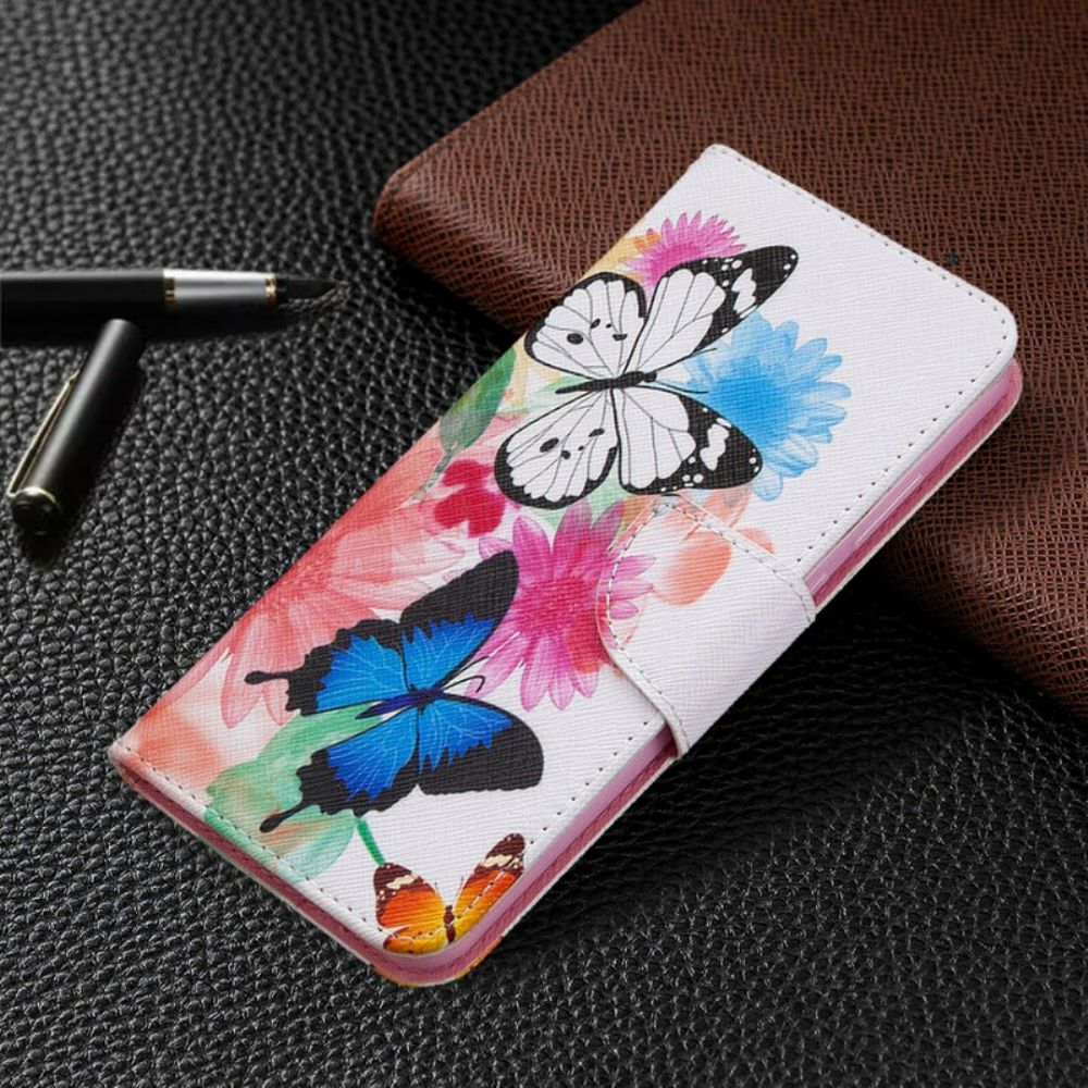 Flip Case Für Huawei Y6p Gemalte Schmetterlinge Und Blumen