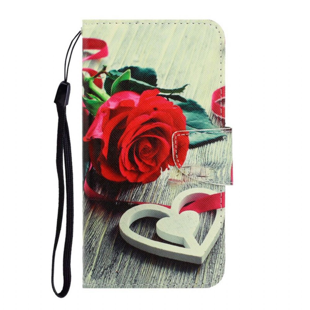 Flip Case Für Samsung Galaxy Note 20 Mit Kordel Romantische Riemchenrose