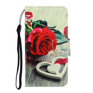 Flip Case Für Samsung Galaxy Note 20 Mit Kordel Romantische Riemchenrose