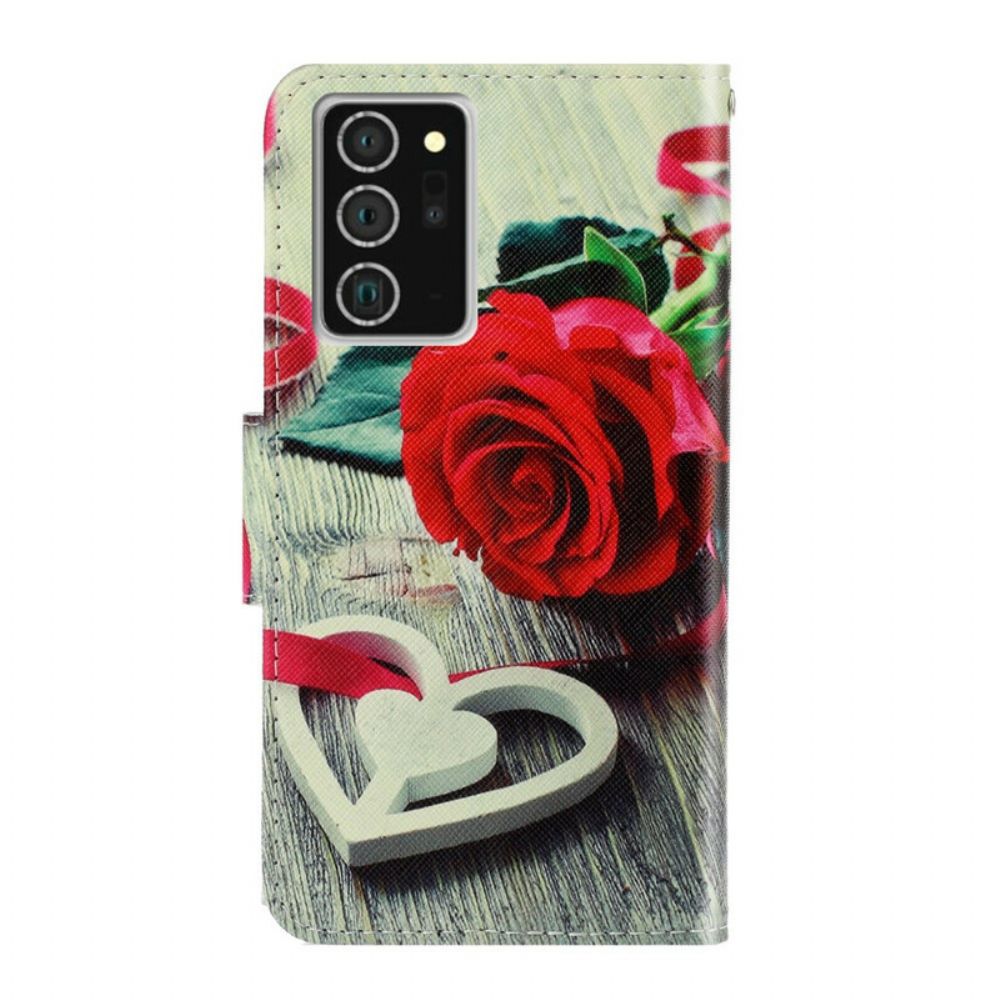 Flip Case Für Samsung Galaxy Note 20 Mit Kordel Romantische Riemchenrose