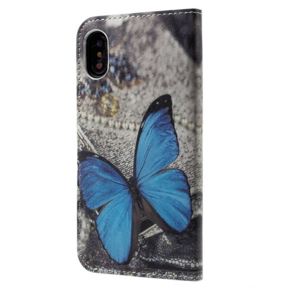 Flip Case Für iPhone X / XS Blauer Schmetterling