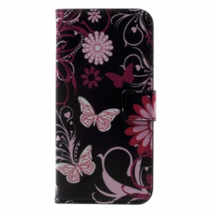 Flip Case Für iPhone X / XS Schmetterlinge Und Blumen