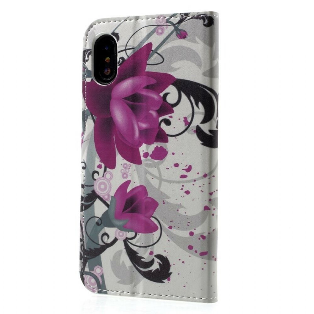 Flip Case Für iPhone X / XS Tropische Blumen