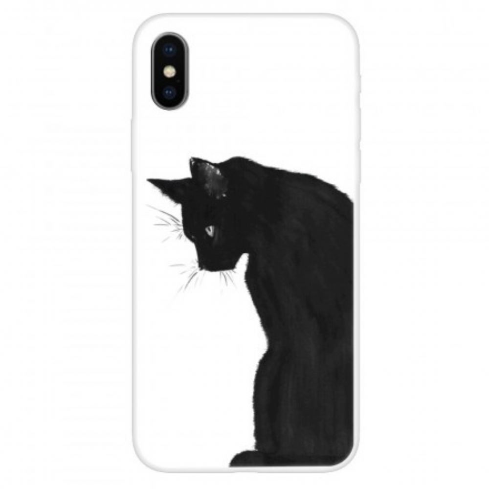 Handyhülle Für iPhone X / XS Denkende Schwarze Katze