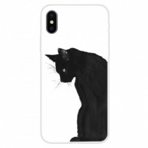 Handyhülle Für iPhone X / XS Denkende Schwarze Katze