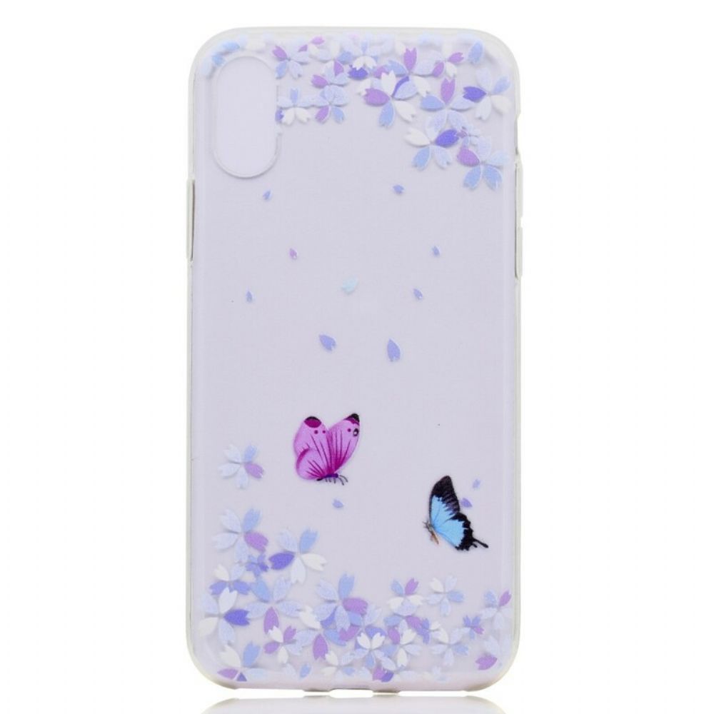 Handyhülle Für iPhone X / XS Transparente Schmetterlinge Und Blumen