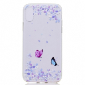 Handyhülle Für iPhone X / XS Transparente Schmetterlinge Und Blumen