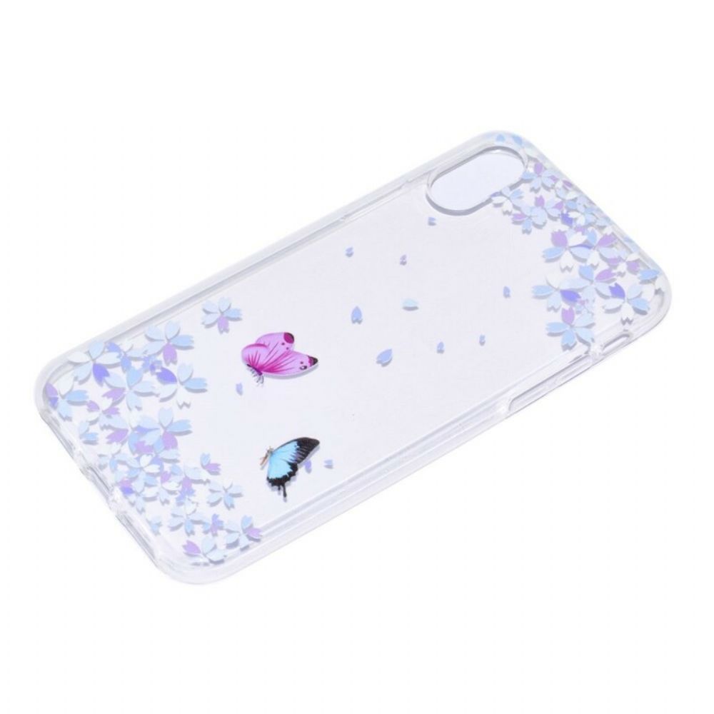 Handyhülle Für iPhone X / XS Transparente Schmetterlinge Und Blumen