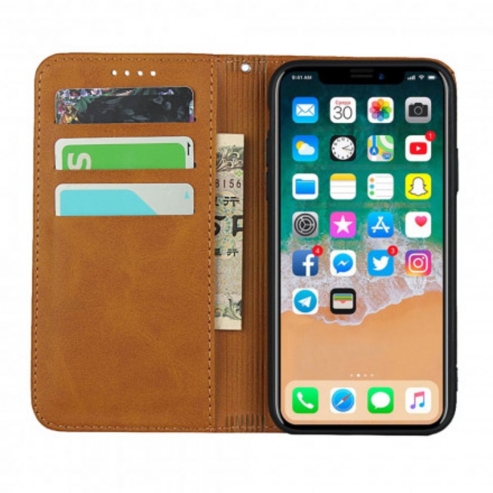 Schutzhülle Für iPhone X / XS Flip Case Zweifarbiger Ledereffekt Mit Riemen