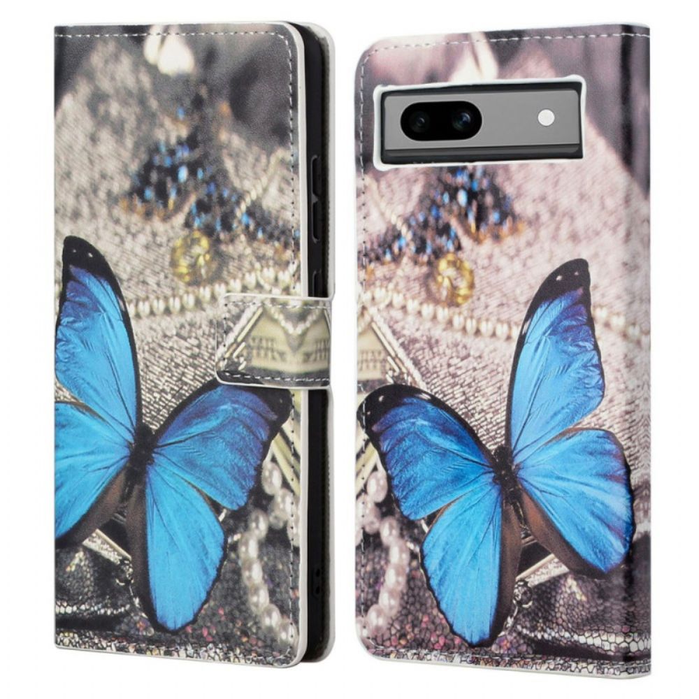 Lederhüllen Google Pixel 8a Blauer Schmetterling