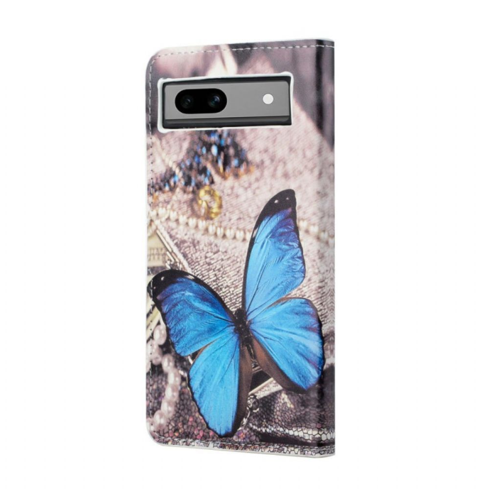 Lederhüllen Google Pixel 8a Blauer Schmetterling