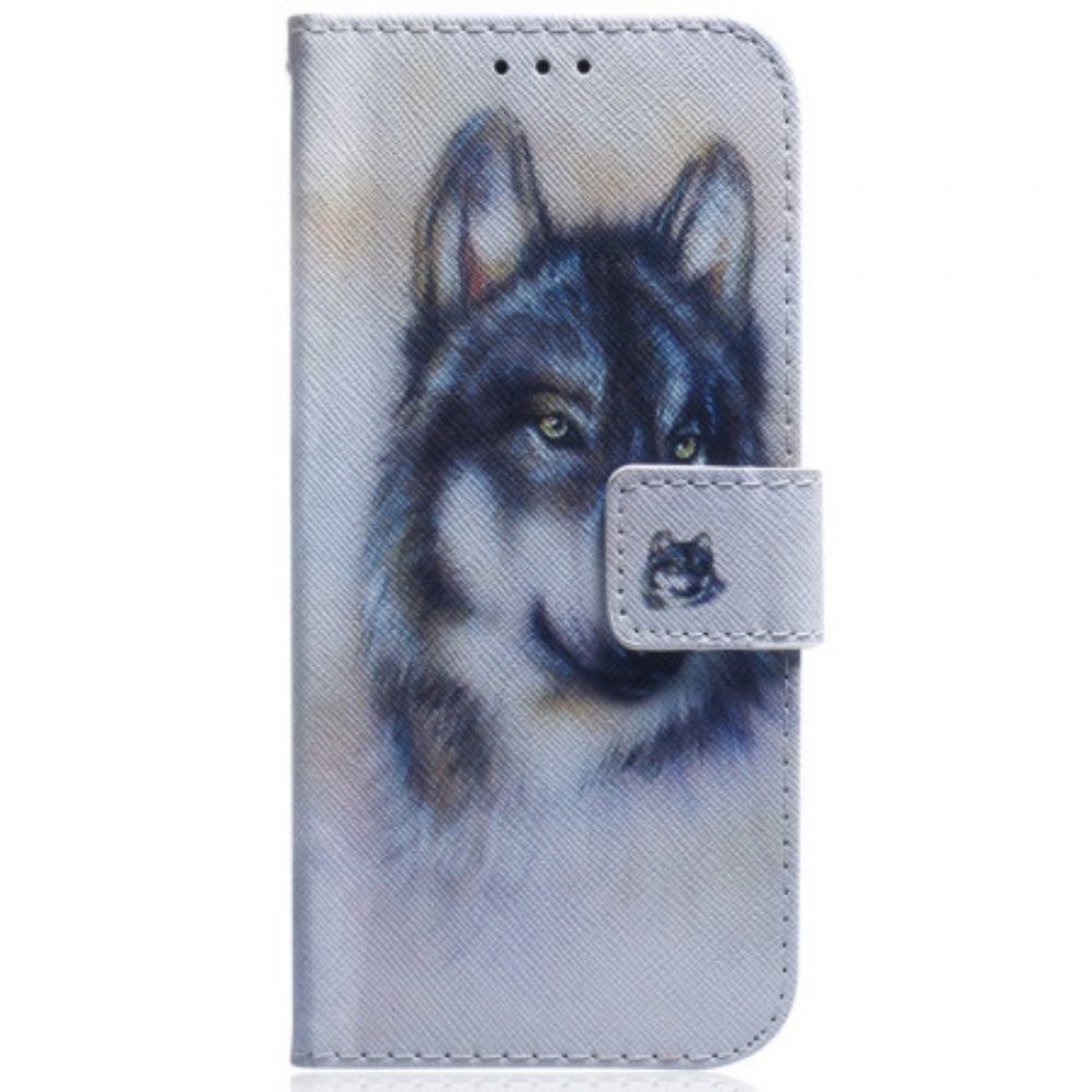 Lederhüllen Google Pixel 8a Handyhülle Aquarell Wolf