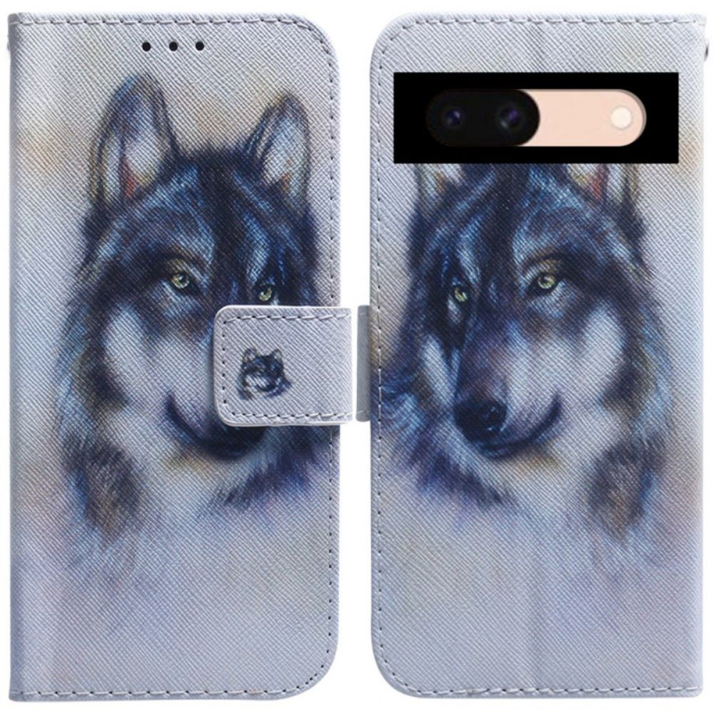 Lederhüllen Google Pixel 8a Handyhülle Aquarell Wolf