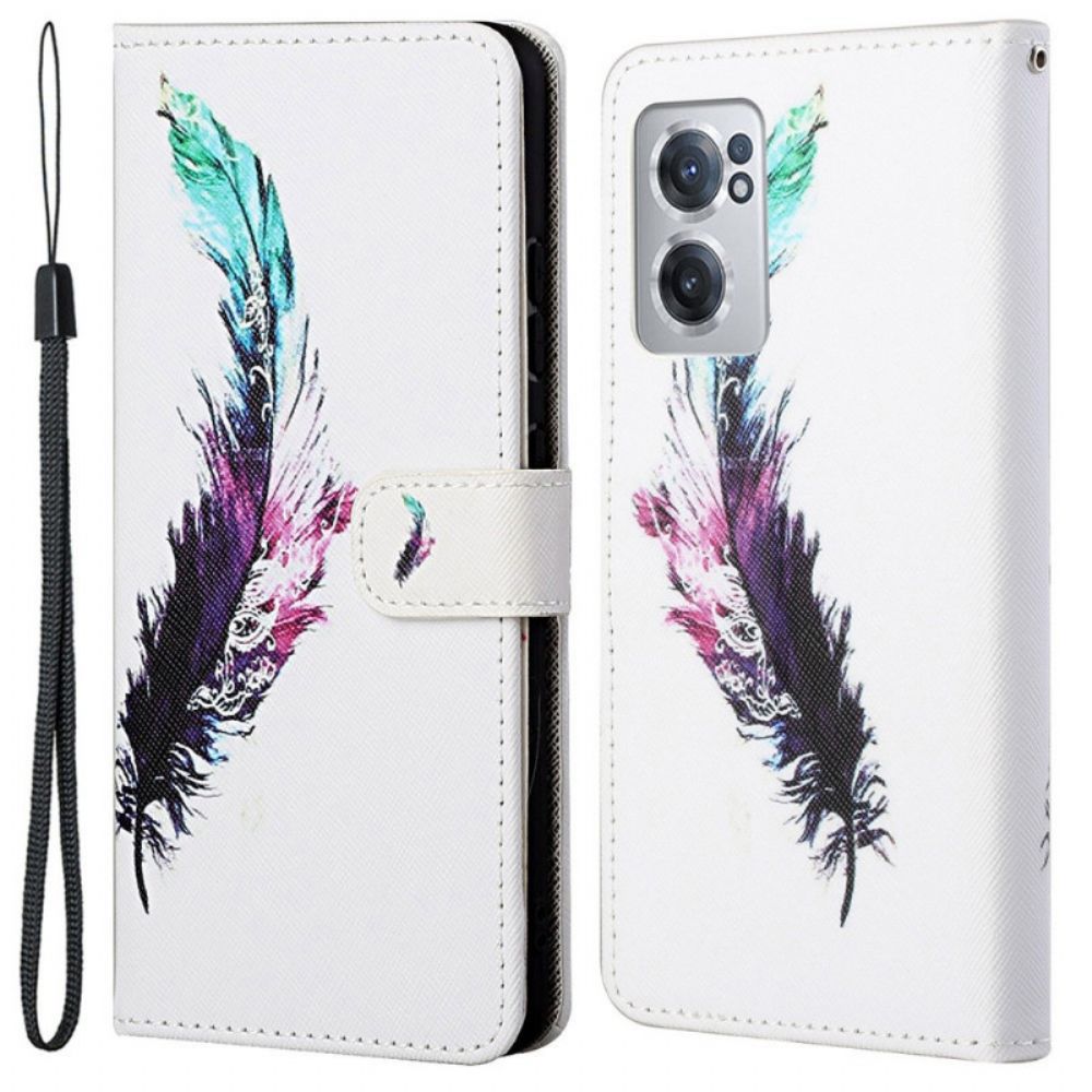 Flip Case Für OnePlus Nord CE 2 5G Mehrfarbige Feder