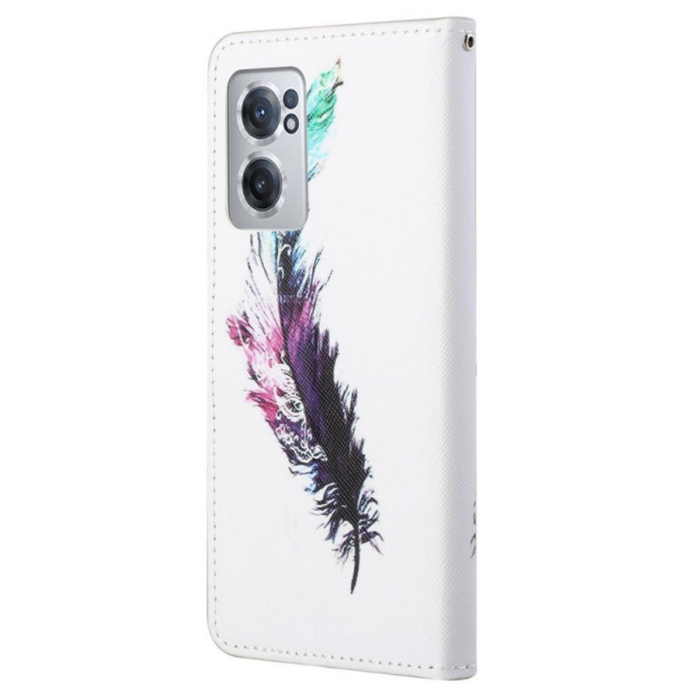 Flip Case Für OnePlus Nord CE 2 5G Mehrfarbige Feder