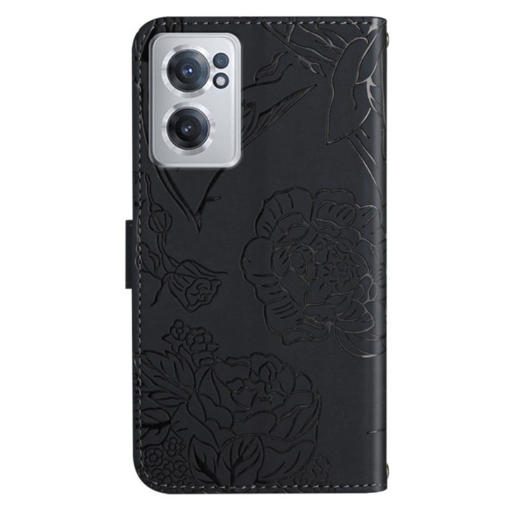 Flip Case Für OnePlus Nord CE 2 5G Mit Kordel Tanga Schmetterlinge Und Blumen