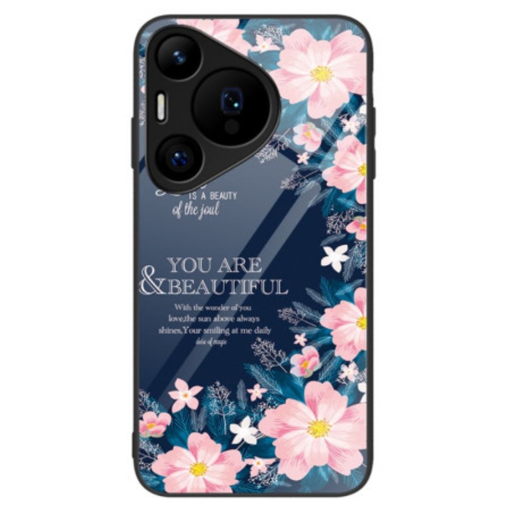 Hülle Huawei Pura 70 Pro Handyhülle Rosa Blumen Aus Gehärtetem Glas