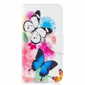 Flip Case Für Samsung Galaxy S10e Gemalte Schmetterlinge Und Blumen