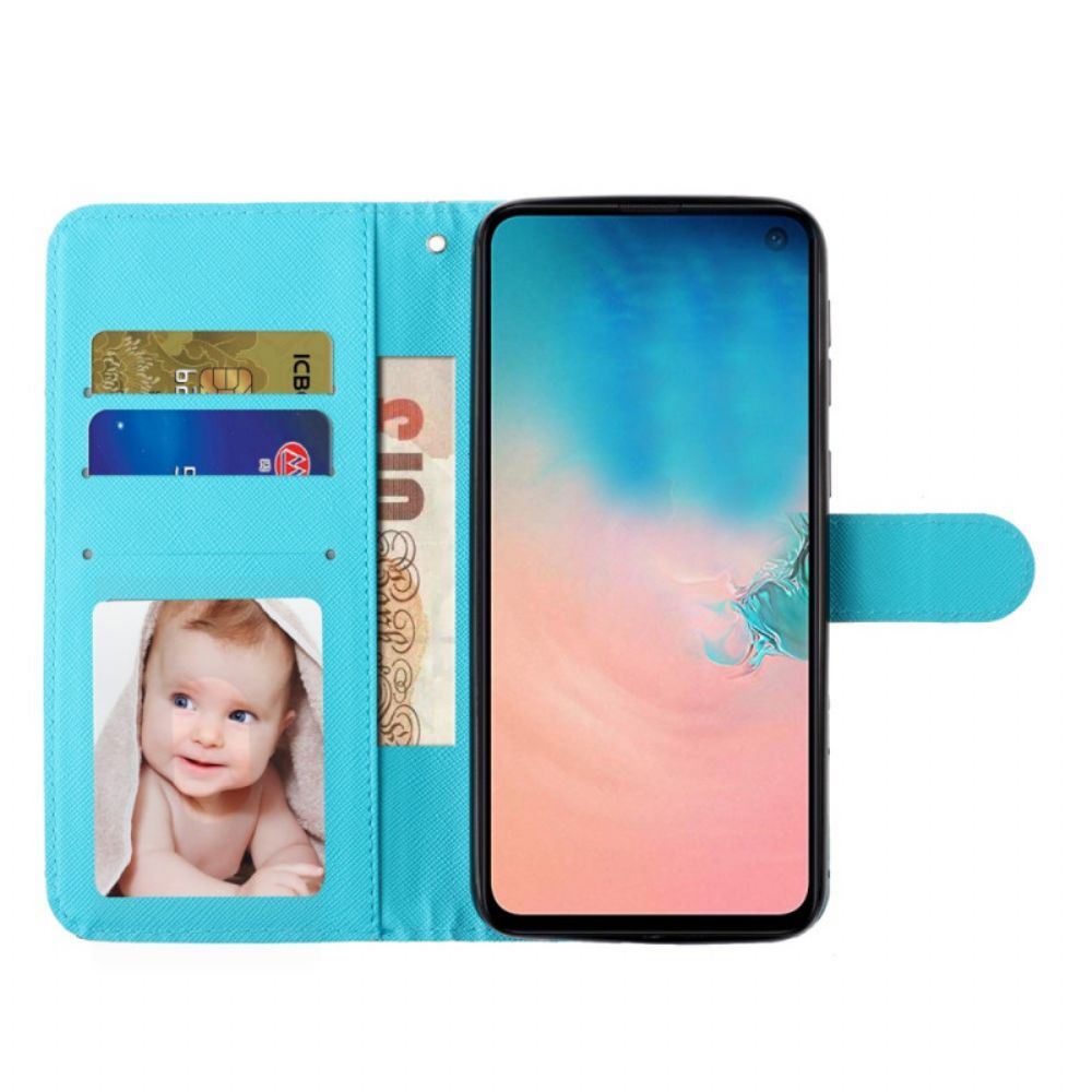 Flip Case Für Samsung Galaxy S10e Goldenes Schlüsselband Mit Schmetterlingen