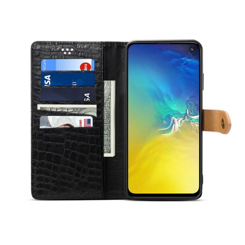 Flip Case Für Samsung Galaxy S10e Krokodil Und Gürtel