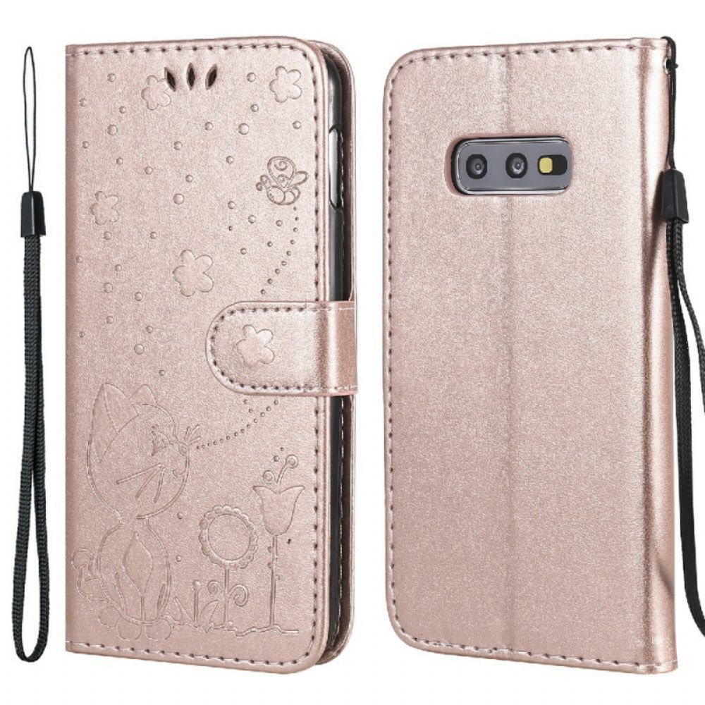 Flip Case Für Samsung Galaxy S10e Mit Kordel Katze Und Biene Mit Riemen