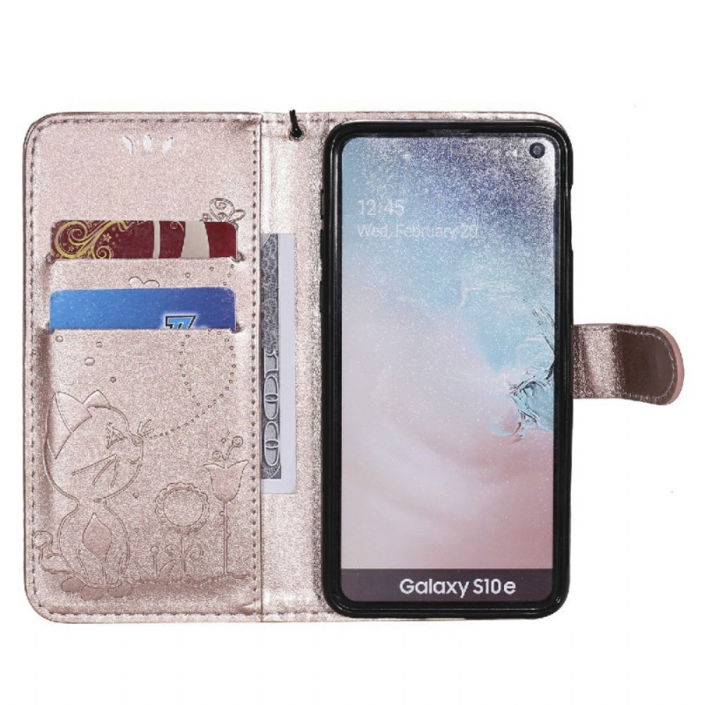 Flip Case Für Samsung Galaxy S10e Mit Kordel Katze Und Biene Mit Riemen