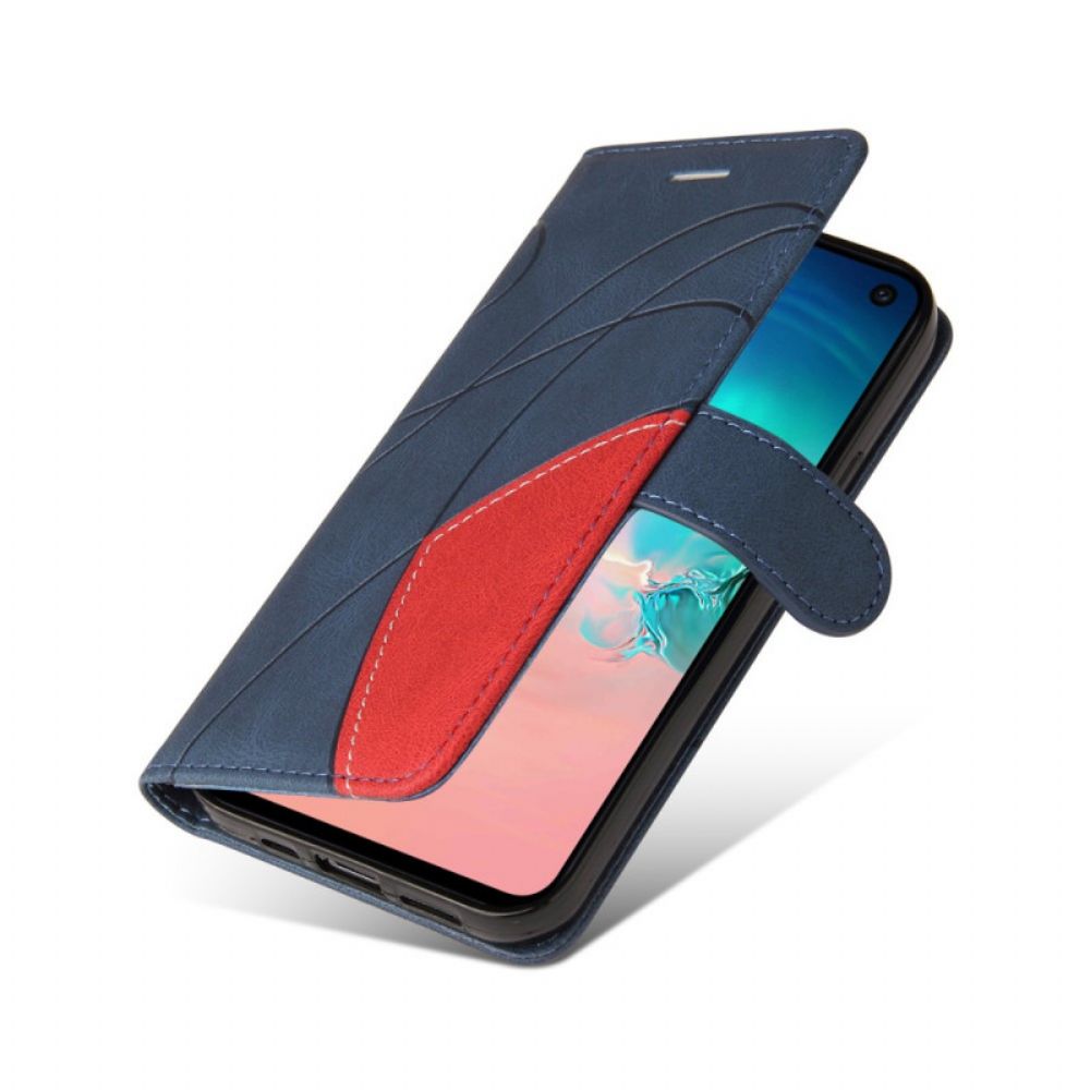 Flip Case Für Samsung Galaxy S10e Signatur Zweifarbiges Kunstleder