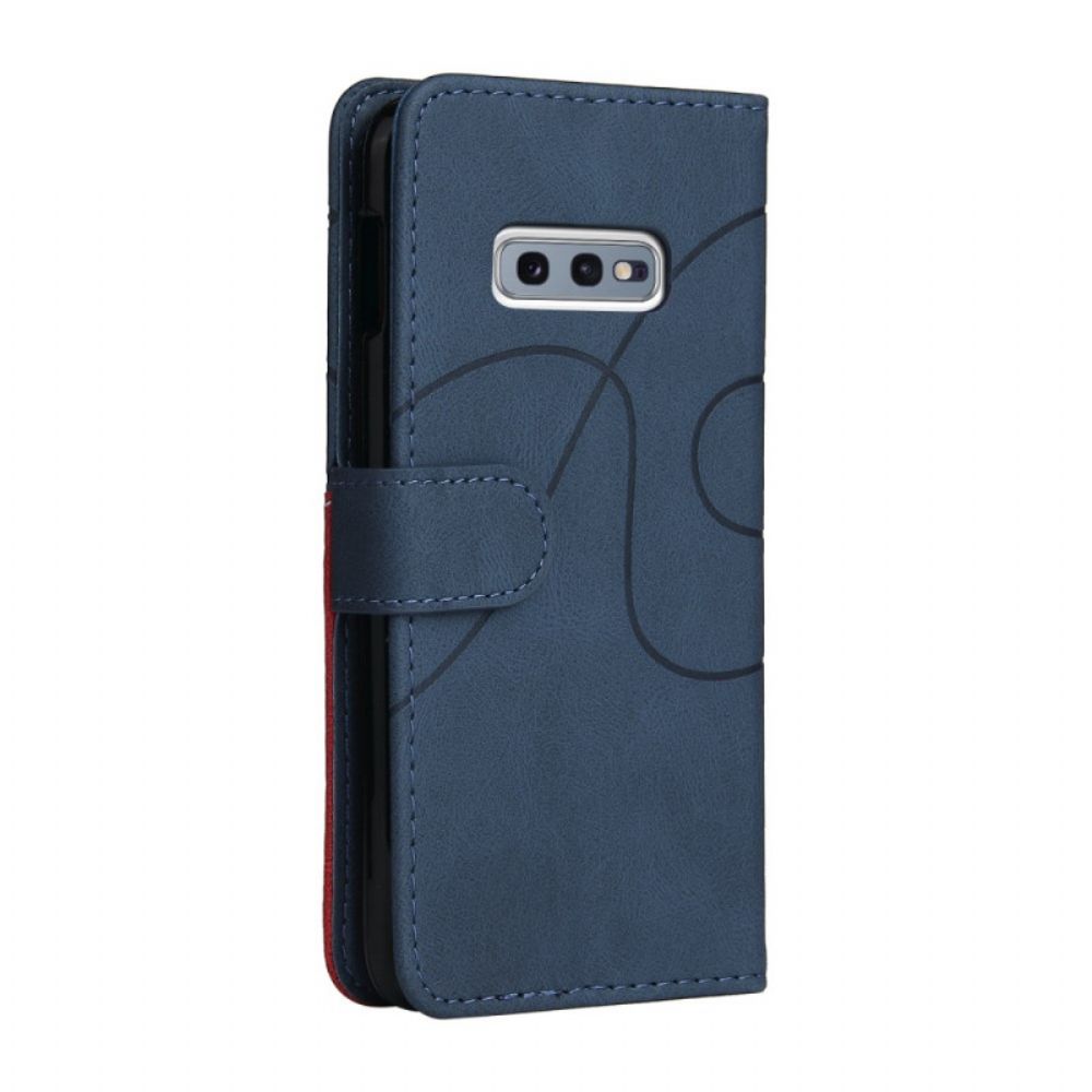 Flip Case Für Samsung Galaxy S10e Signatur Zweifarbiges Kunstleder