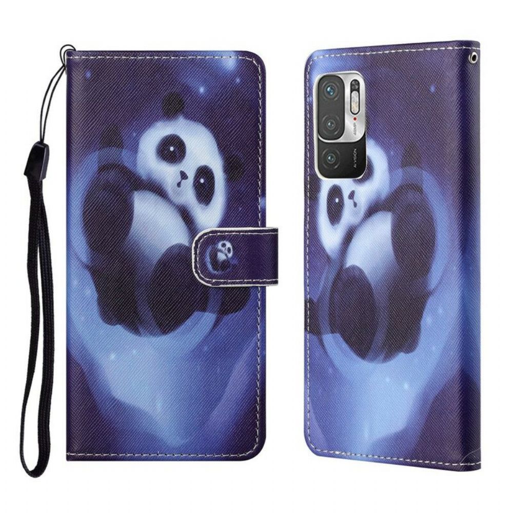 Flip Case Für Poco M3 Pro 5G Mit Kordel Panda Space Mit Schlüsselband