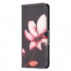 Flip Case Für Samsung Galaxy A14 / A14 5G Blume Auf Schwarzem Hintergrund