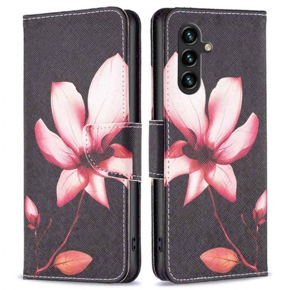 Flip Case Für Samsung Galaxy A14 / A14 5G Blume Auf Schwarzem Hintergrund