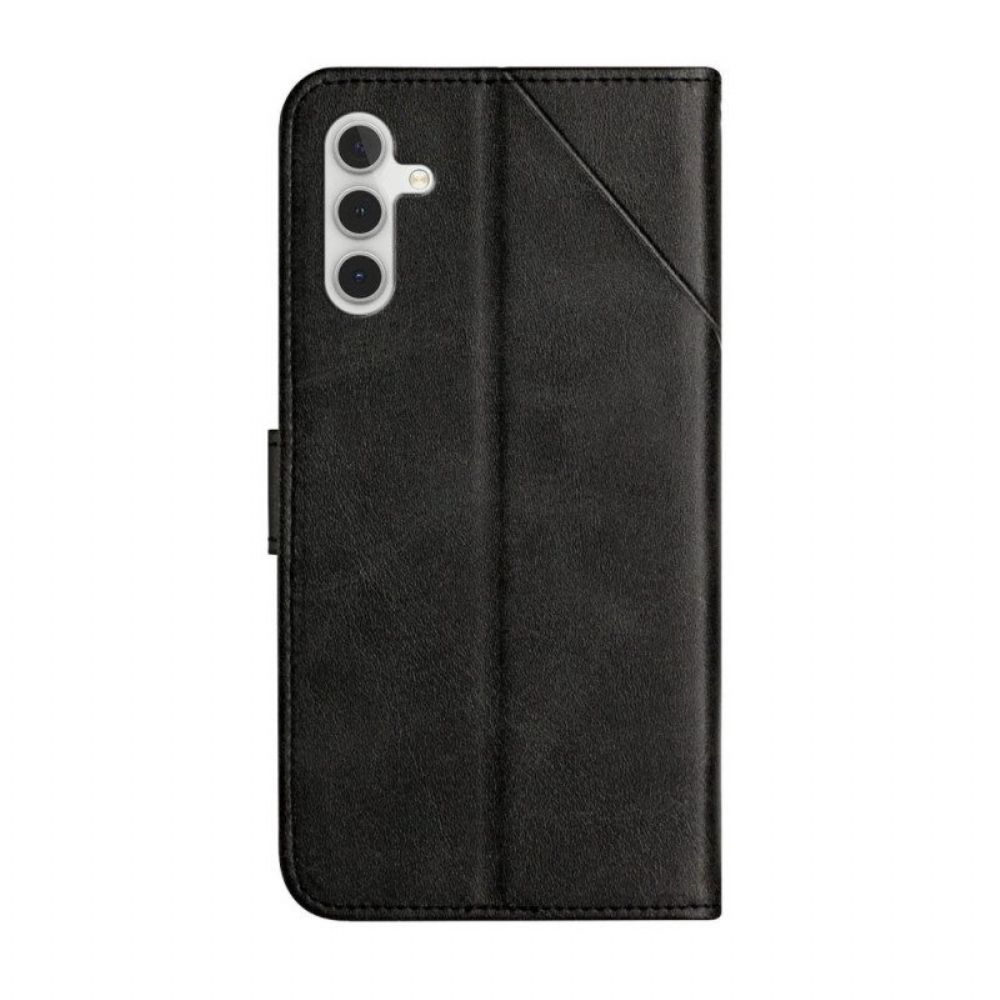 Flip Case Für Samsung Galaxy A14 / A14 5G Mit Kordel Geometrischer Lederstil Mit Riemchen