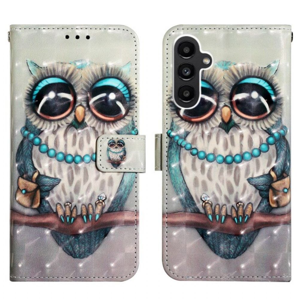 Flip Case Für Samsung Galaxy A14 / A14 5G Mit Kordel Miss Owl Mit Riemen