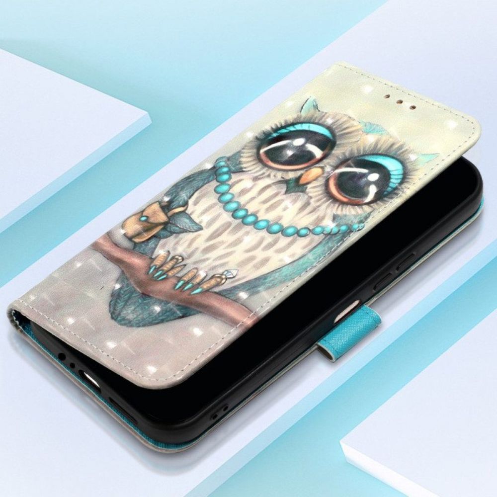 Flip Case Für Samsung Galaxy A14 / A14 5G Mit Kordel Miss Owl Mit Riemen