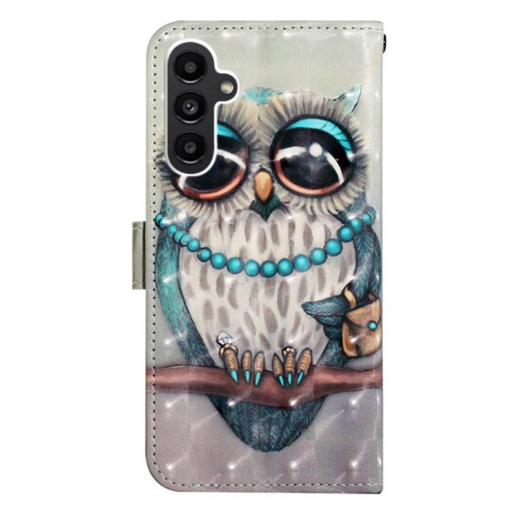 Flip Case Für Samsung Galaxy A14 / A14 5G Mit Kordel Miss Owl Mit Riemen