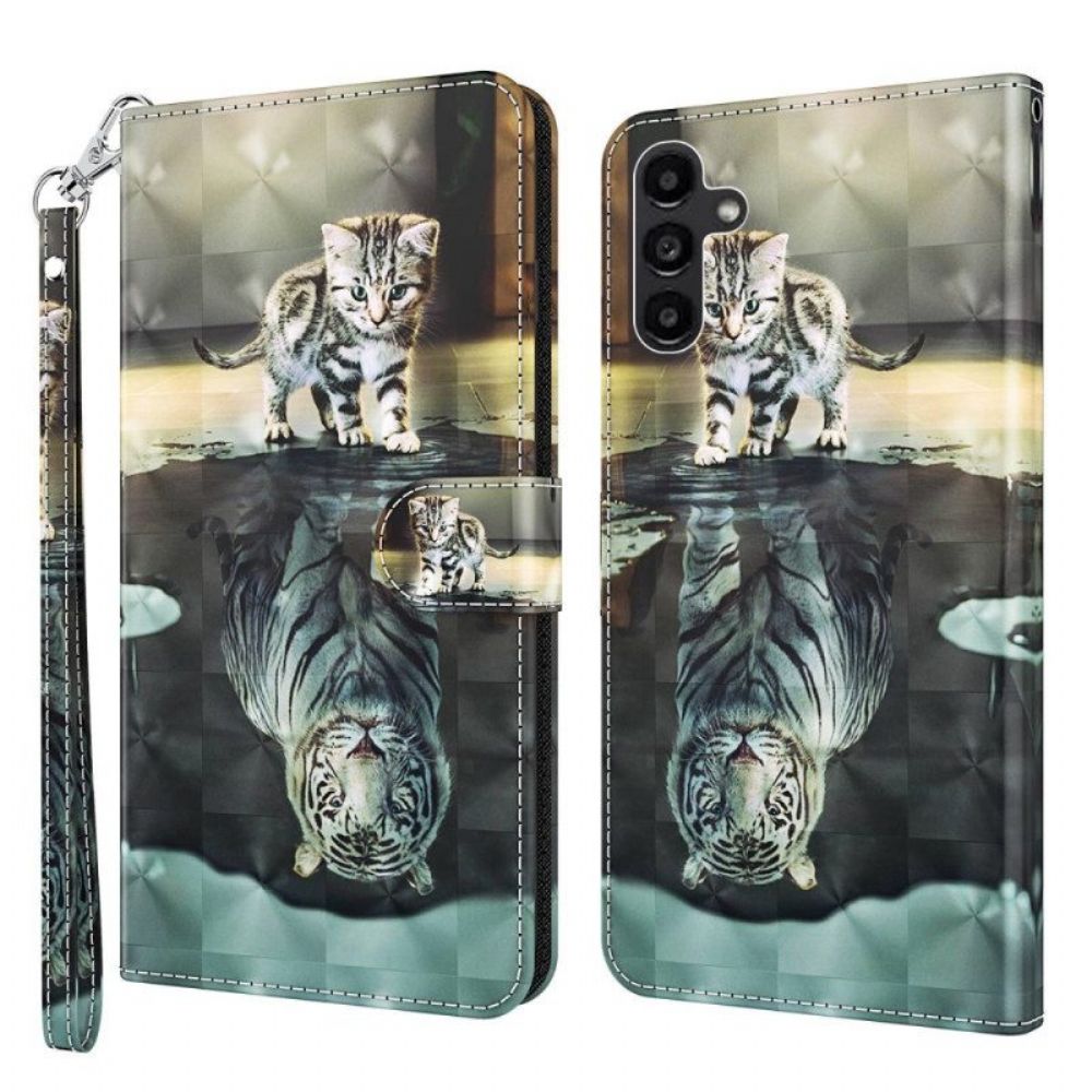 Flip Case Für Samsung Galaxy A14 / A14 5G Mit Kordel Strappy Kitten Dream