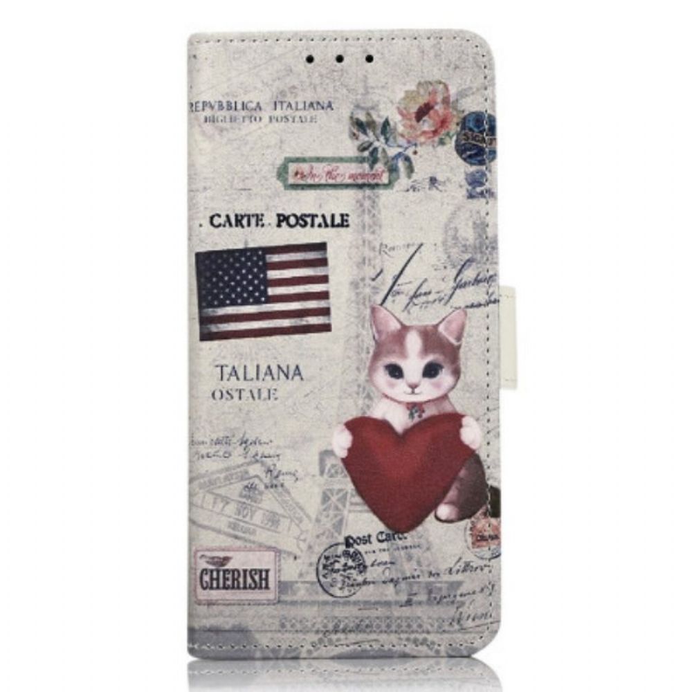 Flip Case Für Samsung Galaxy A14 / A14 5G Reisende Katze