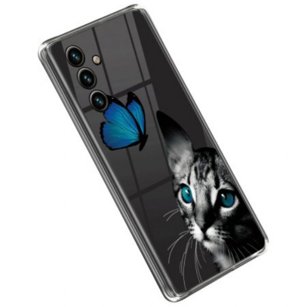 Handyhülle Für Samsung Galaxy A14 / A14 5G Katze Und Schmetterling