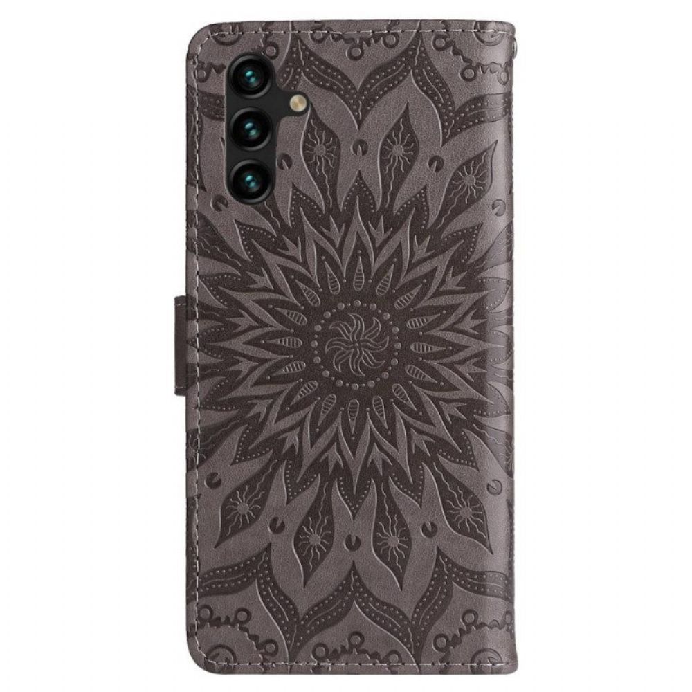 Lederhüllen Für Samsung Galaxy A14 / A14 5G Mandala-sonne Mit Schlüsselband