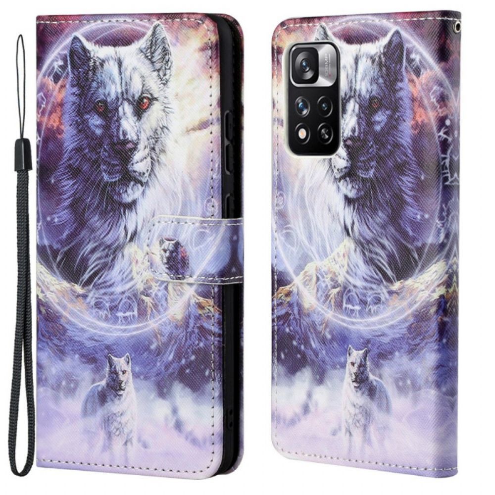 Flip Case Für Xiaomi Redmi Note 11 Pro 4G / 5G Winterwolf Mit Lanyard