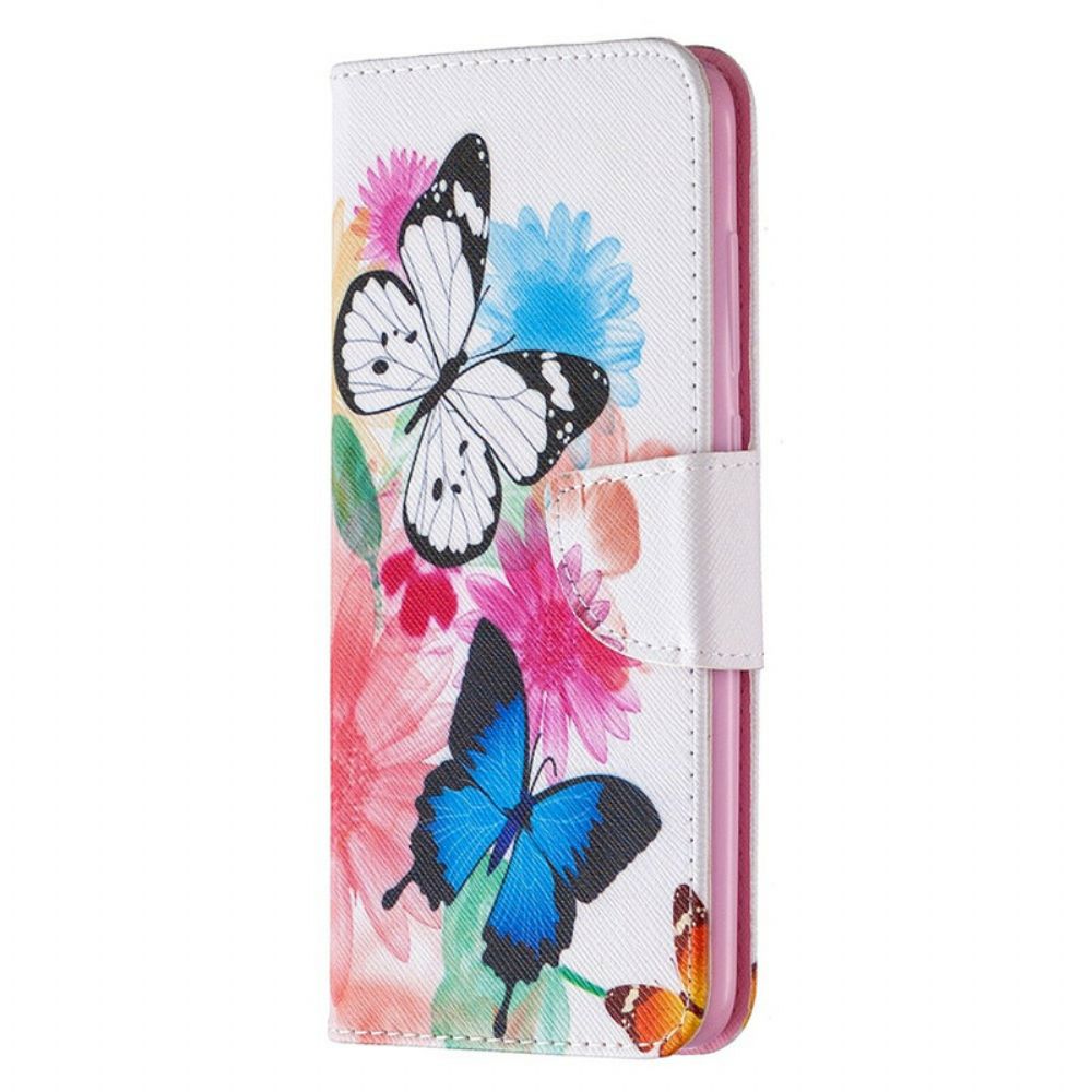 Flip Case Für Xiaomi Redmi Note 9 Gemalte Schmetterlinge Und Blumen