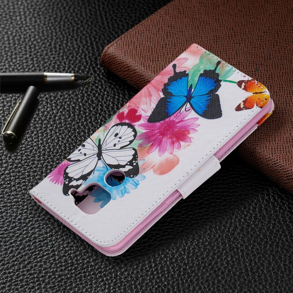 Flip Case Für Xiaomi Redmi Note 9 Gemalte Schmetterlinge Und Blumen