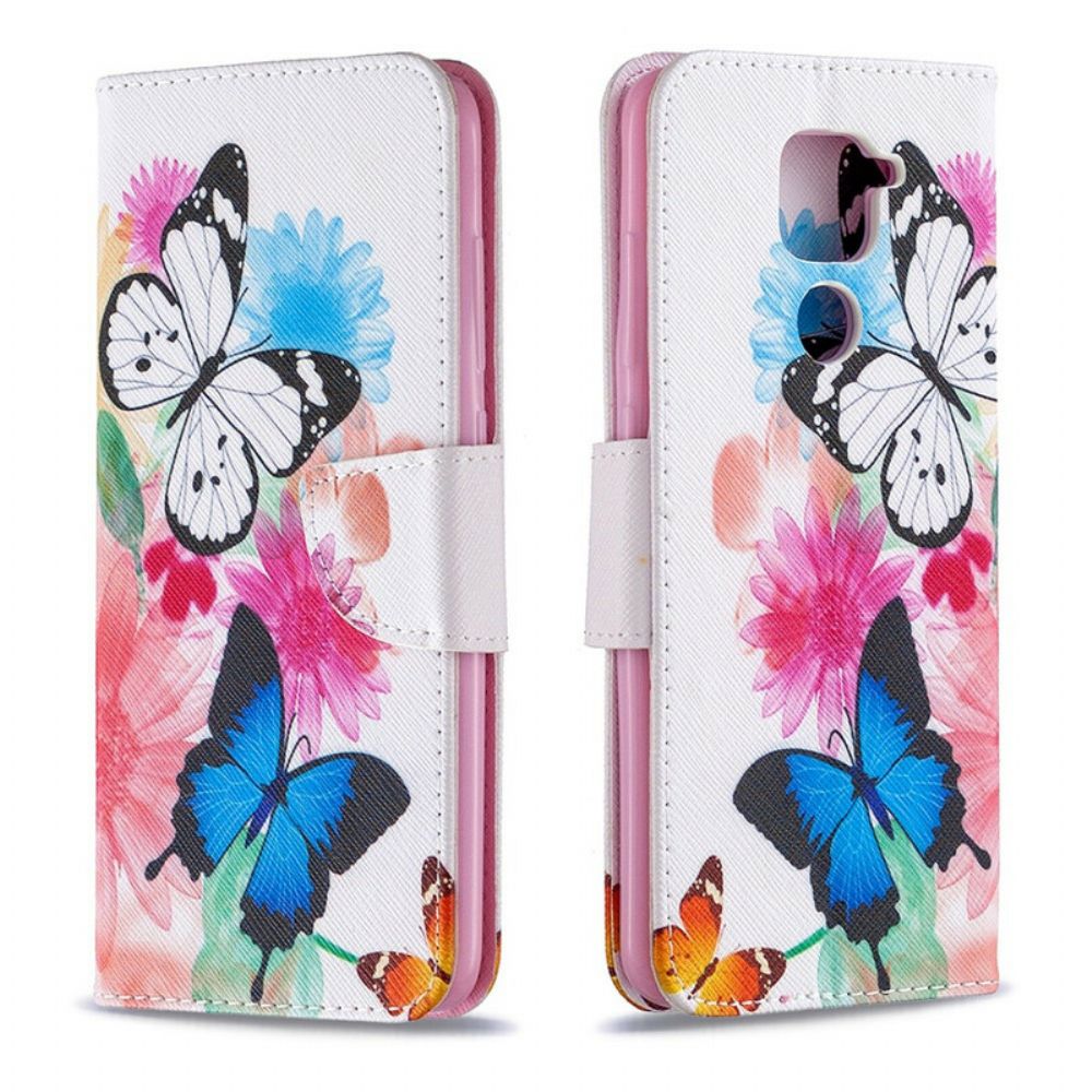 Flip Case Für Xiaomi Redmi Note 9 Gemalte Schmetterlinge Und Blumen